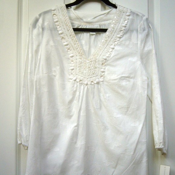 New Charter Club Embroidered Butterfly Design Top White Small - Picture 1 of 7